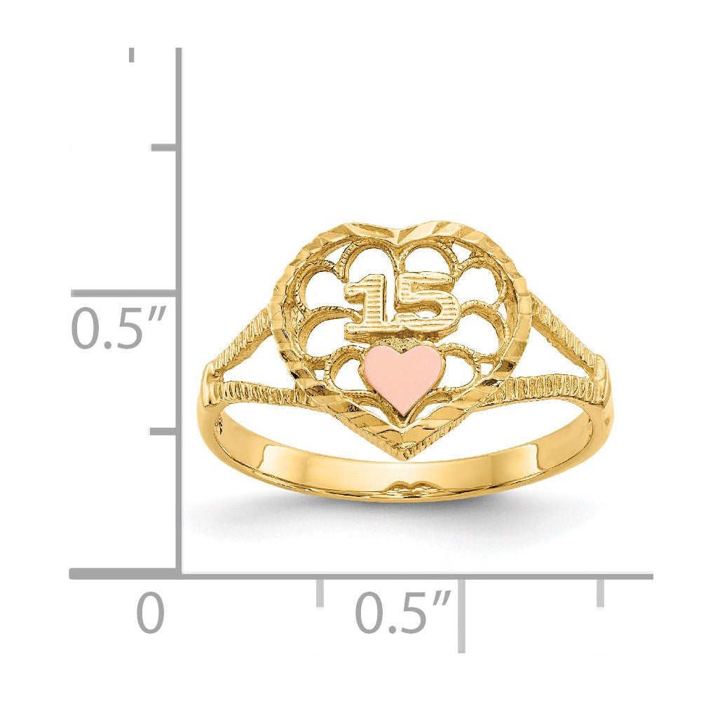 14K Two Tone Diamond Cut 15 Heart Ring
