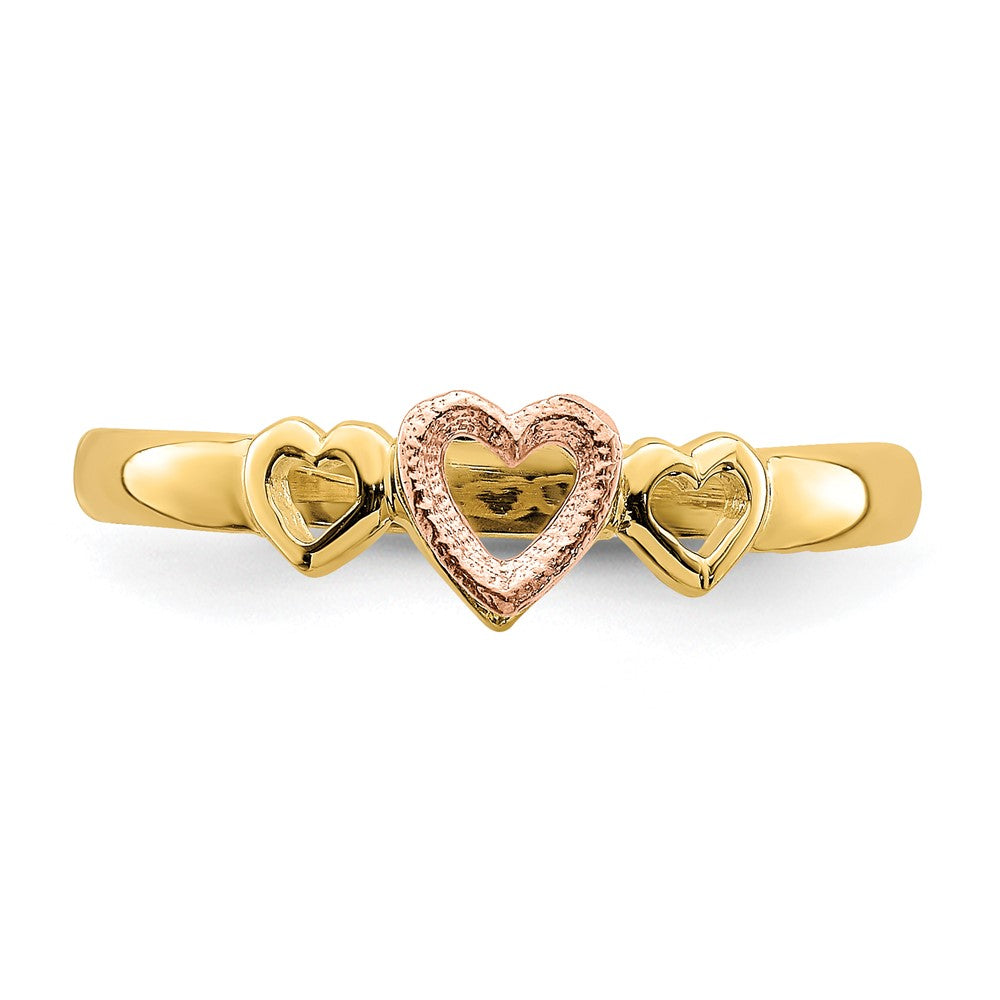 14K Two Tone Rose And Yellow Gold Hearts Ring