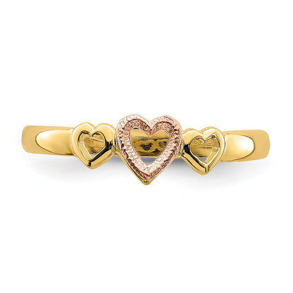 14K Two Tone Rose And Yellow Gold Hearts Ring