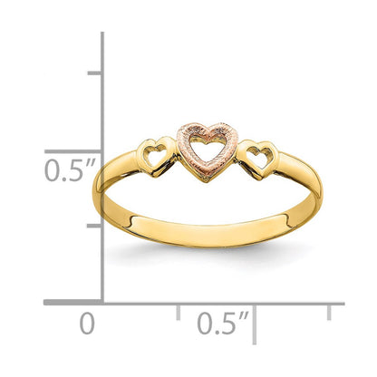 14K Two Tone Rose And Yellow Gold Hearts Ring