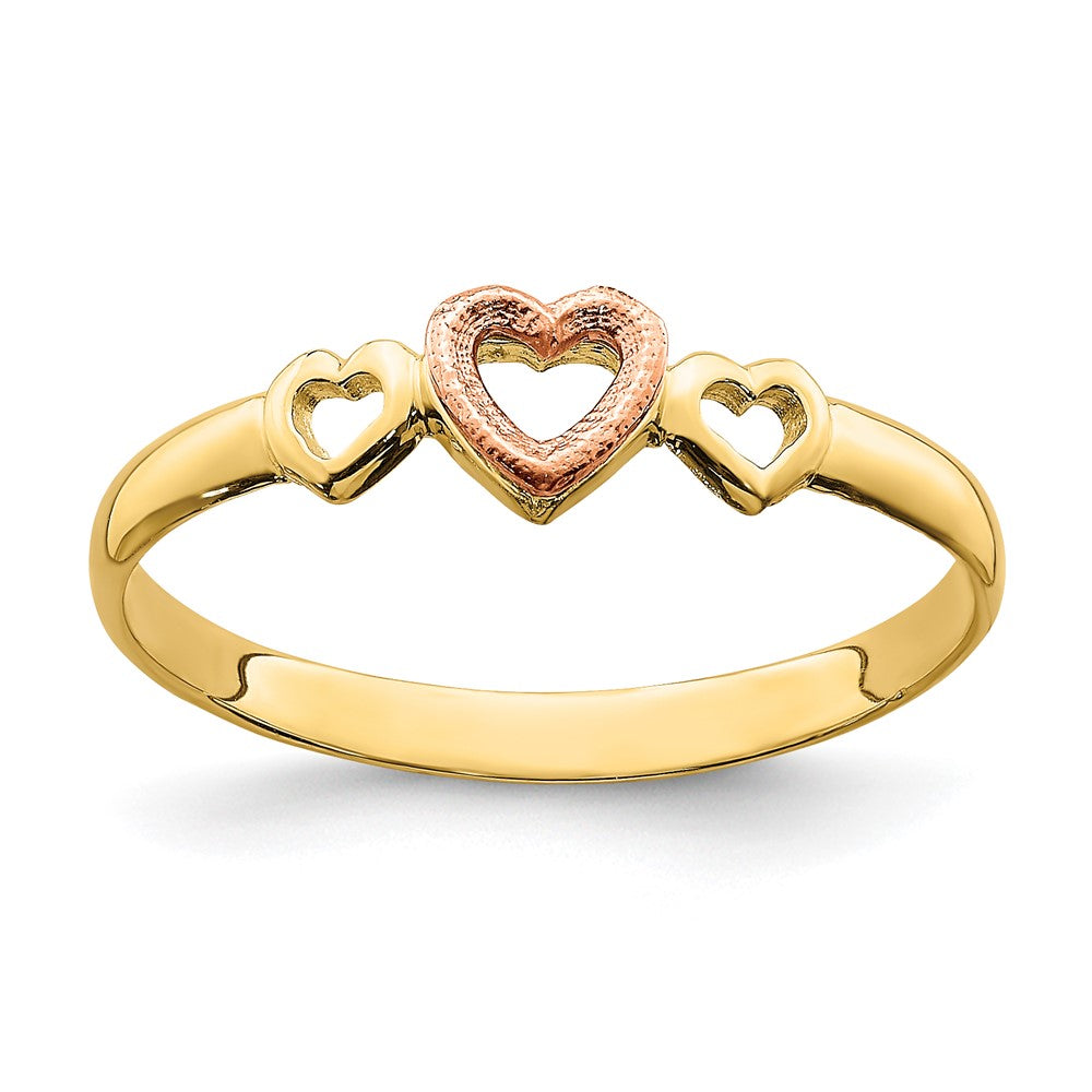 14K Two Tone Rose And Yellow Gold Hearts Ring