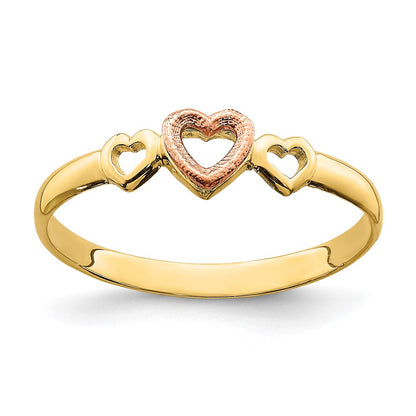 14K Two Tone Rose And Yellow Gold Hearts Ring