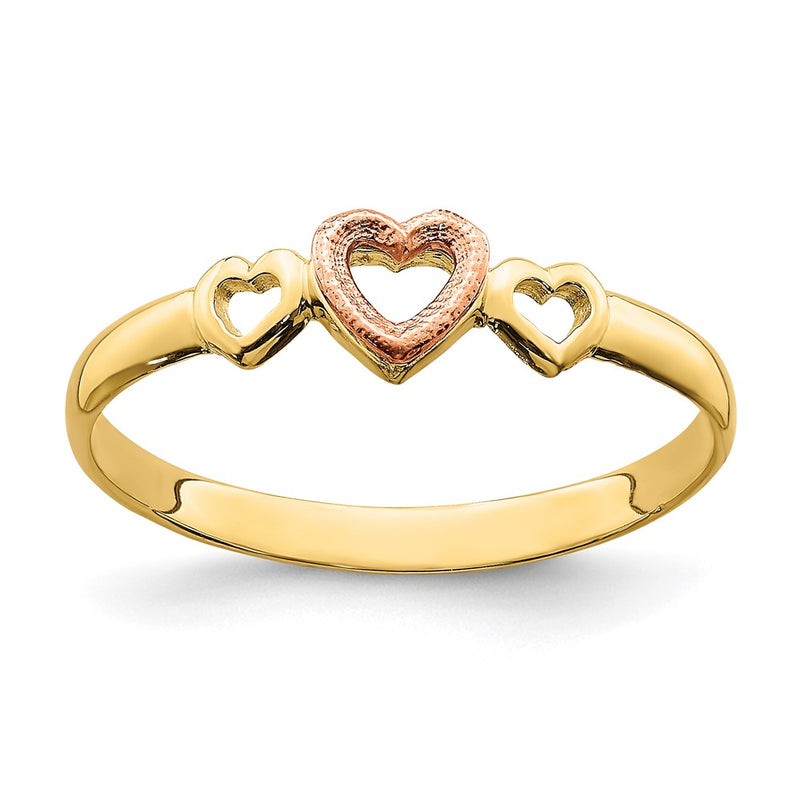 14K Two Tone Rose And Yellow Gold Hearts Ring