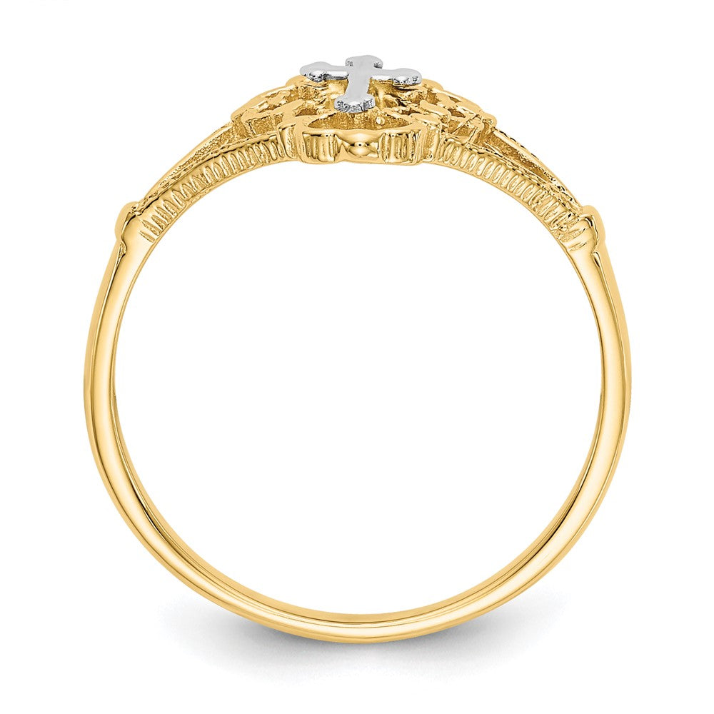 14K Two Tone Diamond Cut Cross Ring