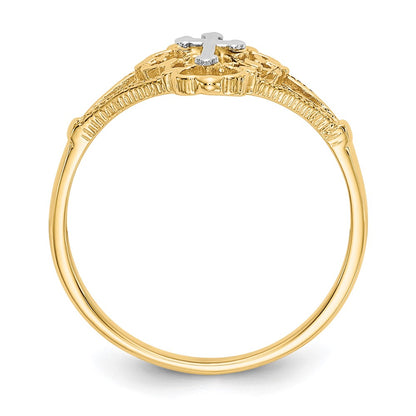 14K Two Tone Diamond Cut Cross Ring