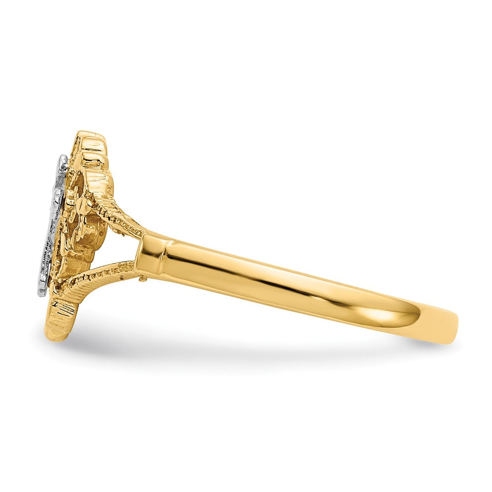 14K Two Tone Diamond Cut Cross Ring