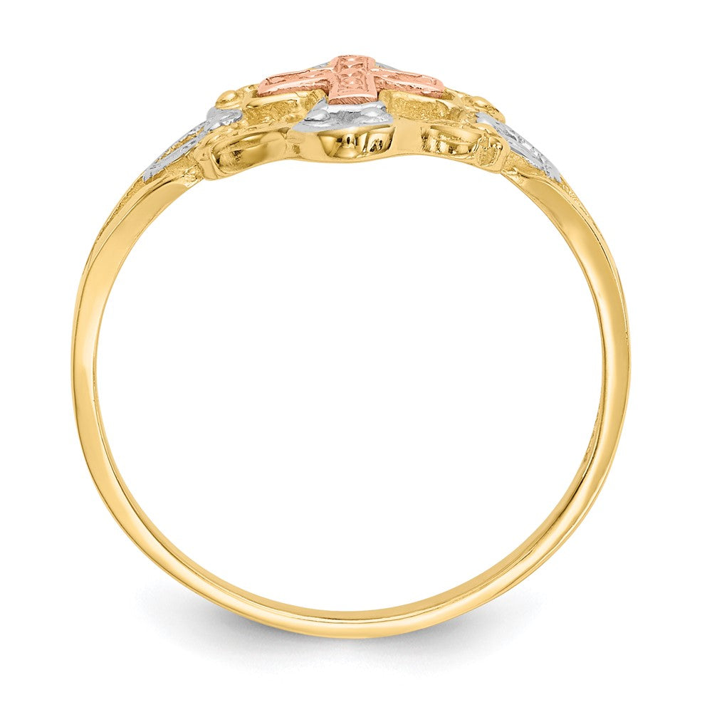 14K Two Tone White Rhodium Cross Ring