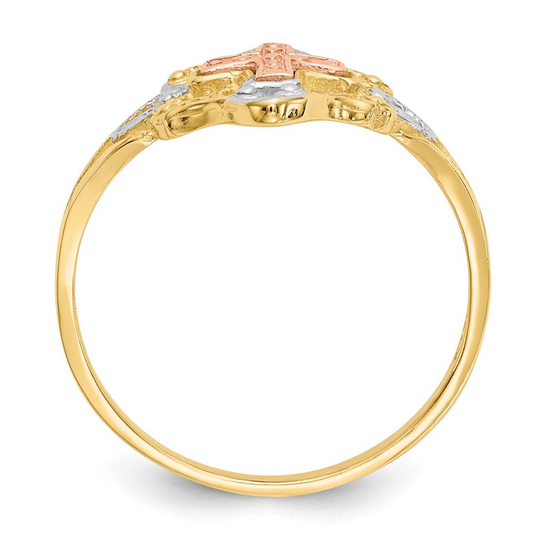14K Two Tone White Rhodium Cross Ring
