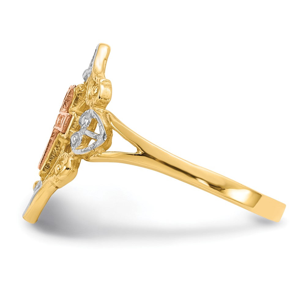 14K Two Tone White Rhodium Cross Ring