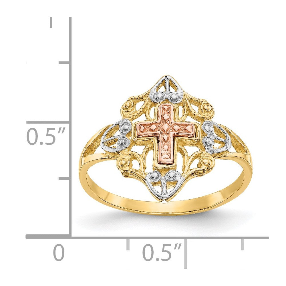14K Two Tone White Rhodium Cross Ring