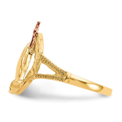 14K Two Tone Diamond Cut Praying Hands Cross Ring