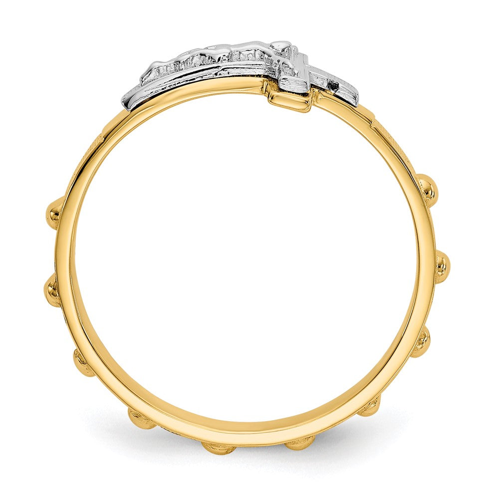 14K Two Tone Crucifix Rosary Ring