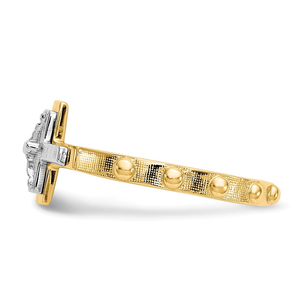 14K Two Tone Crucifix Rosary Ring