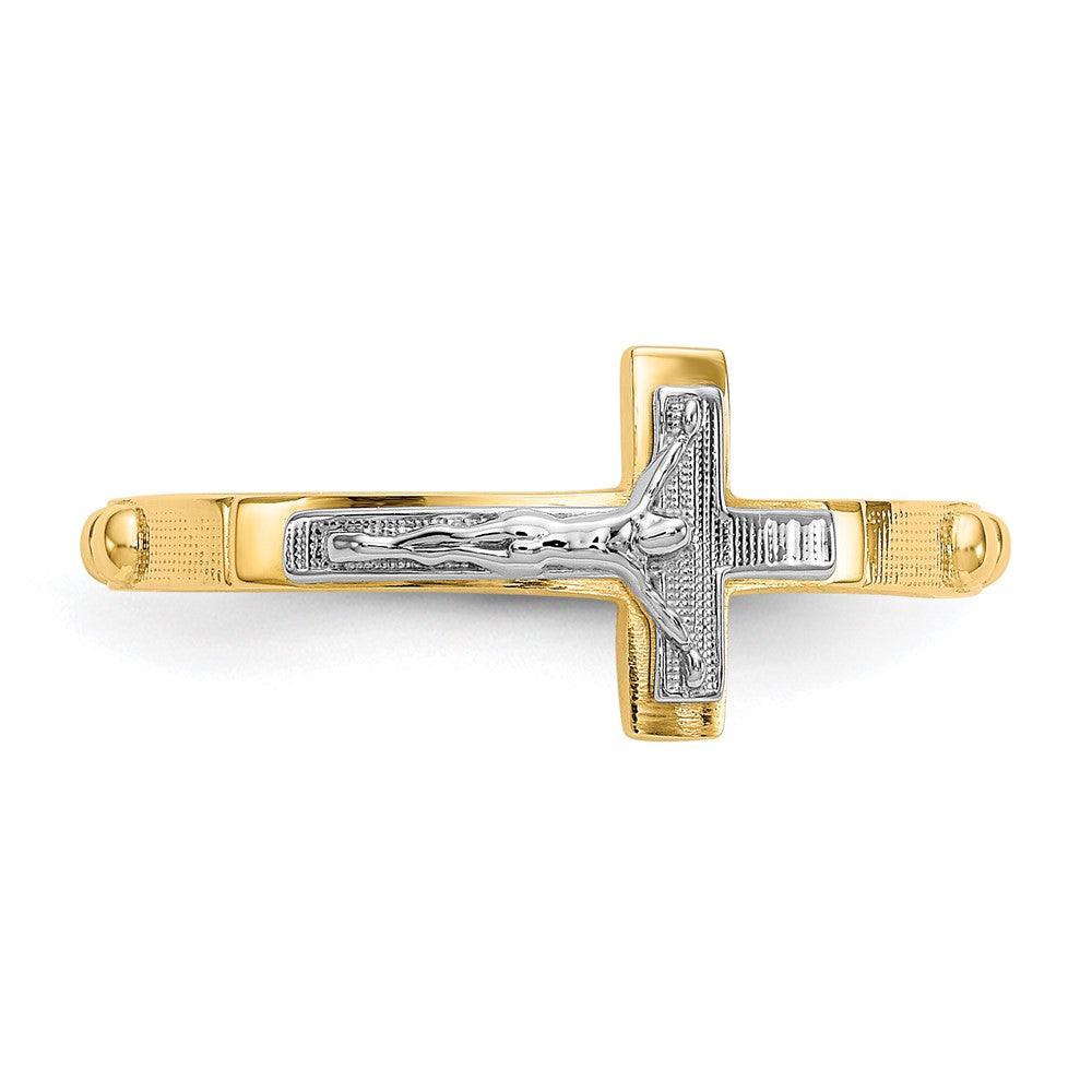 14K Two Tone Crucifix Rosary Ring