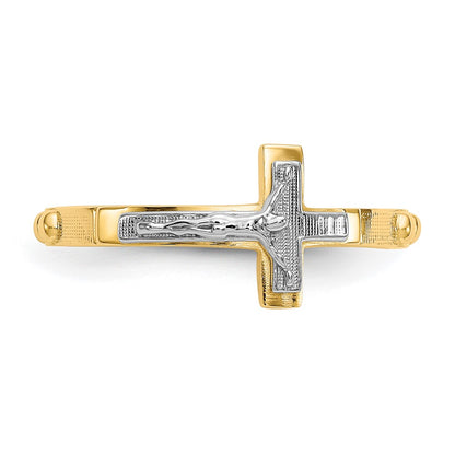 14K Two Tone Crucifix Rosary Ring