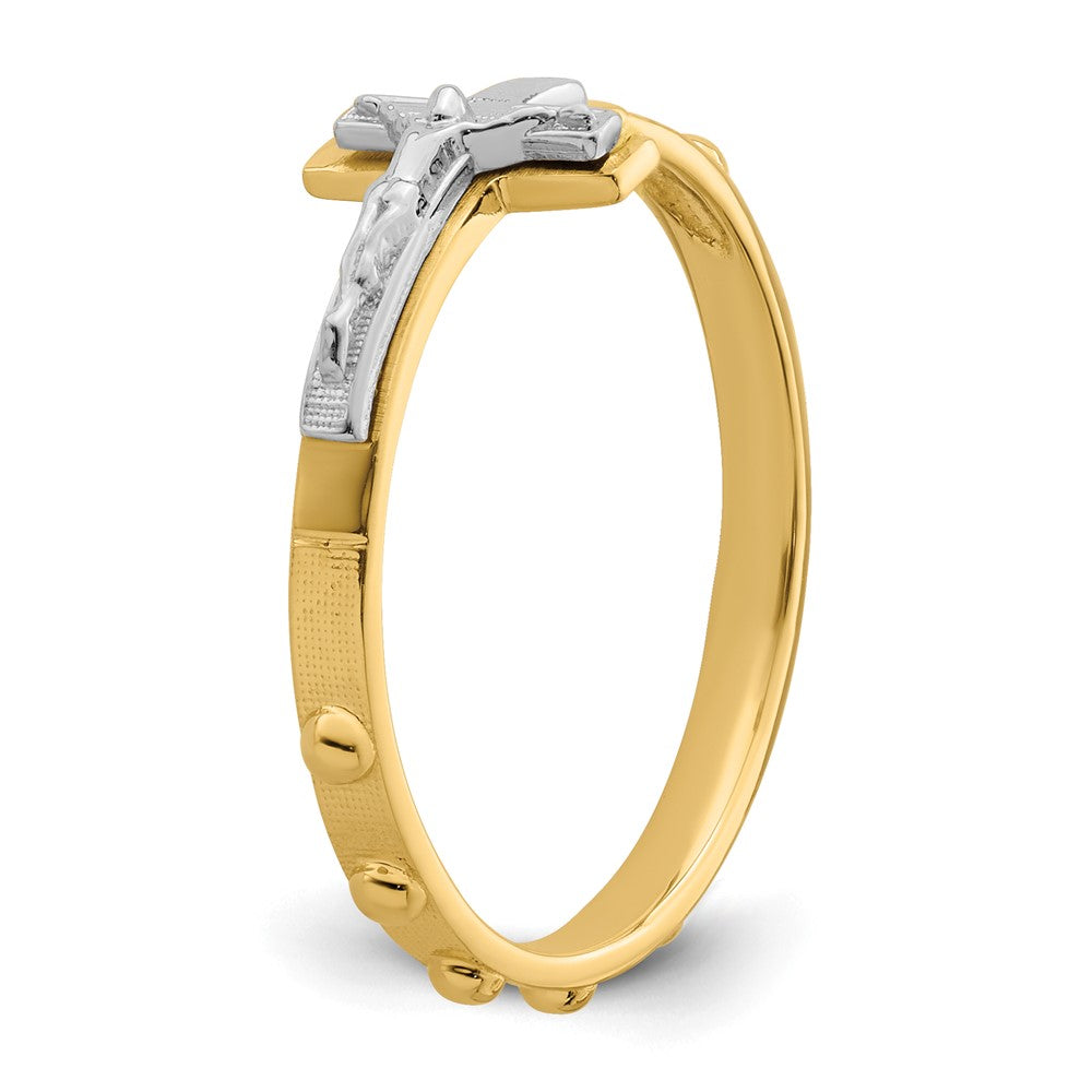 14K Two Tone Crucifix Rosary Ring