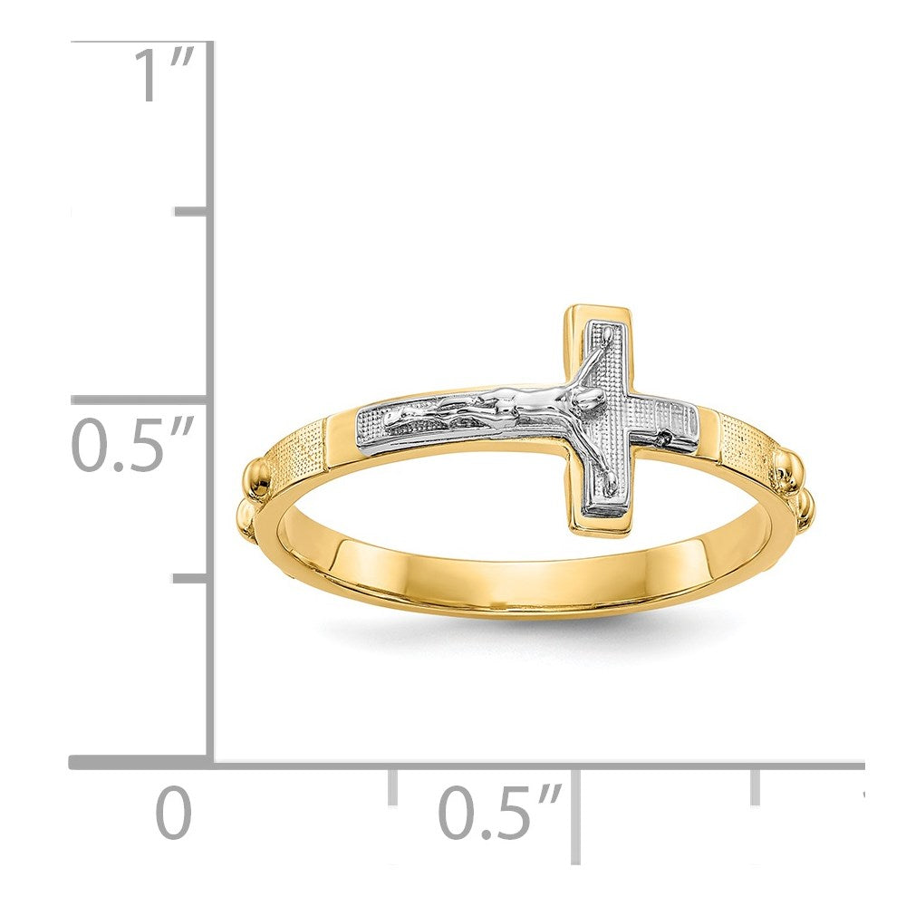 14K Two Tone Crucifix Rosary Ring