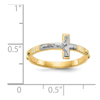 14K Two Tone Crucifix Rosary Ring