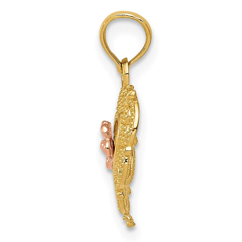 14K Two-Tone Polished Flower In Fancy Border Heart Pendant