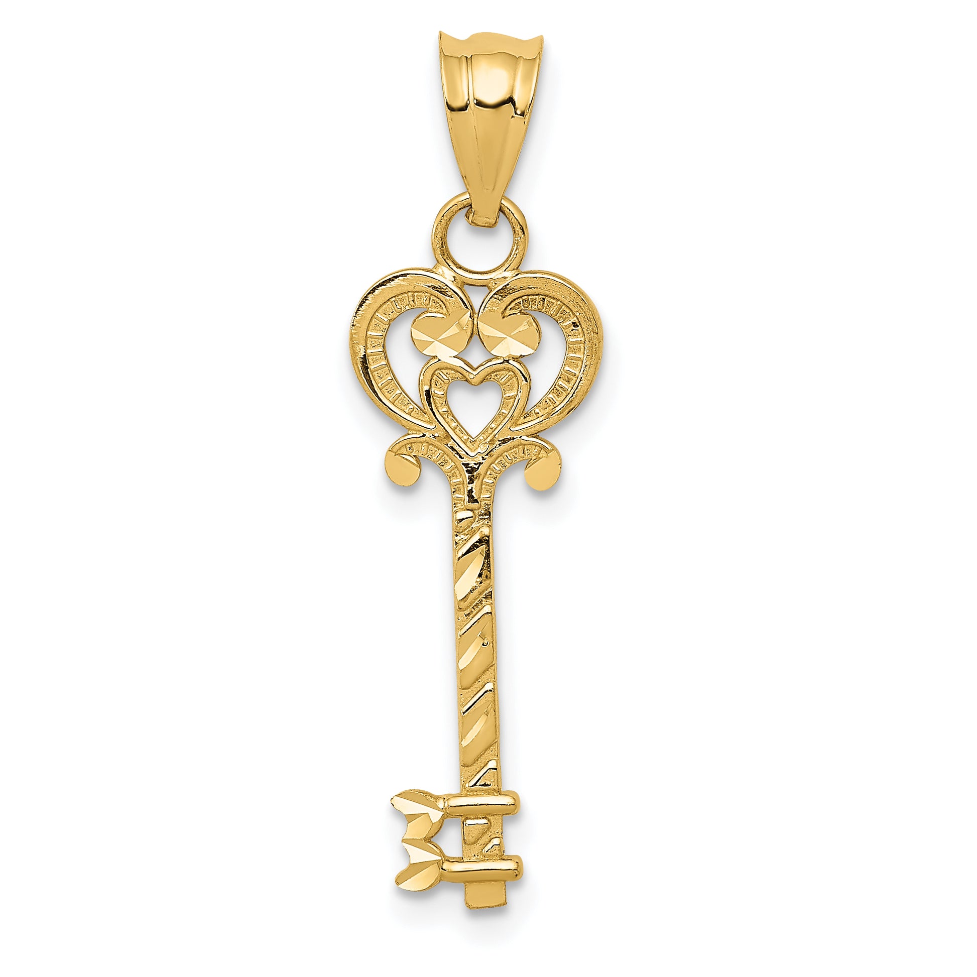 14K Yellow Gold Diamond-Cut Key Pendant