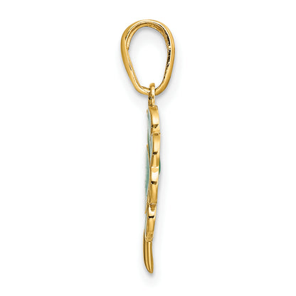 14K Yellow Gold 4-Leaf Clover Enameled Pendant