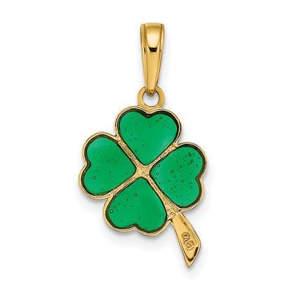 14K Yellow Gold 4-Leaf Clover Enameled Pendant