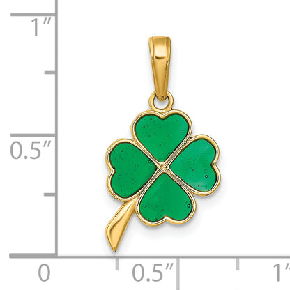 14K Yellow Gold 4-Leaf Clover Enameled Pendant