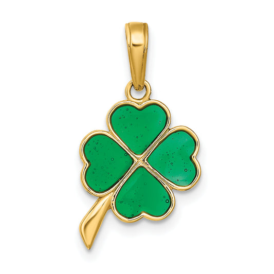 14K Yellow Gold 4-Leaf Clover Enameled Pendant