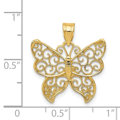 14K Yellow Gold Beaded Filigree Small Butterfly Charm