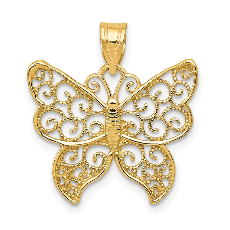 14K Yellow Gold Beaded Filigree Small Butterfly Charm