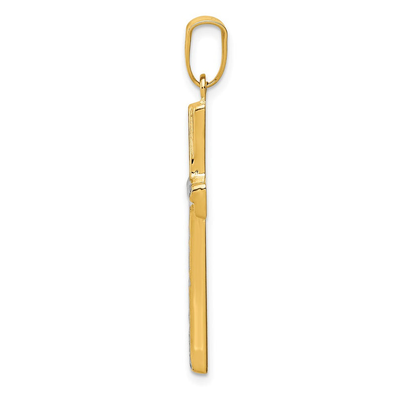 14K Yellow & Rhodium W/Rhodium Diamond-Cut Cross Pendant