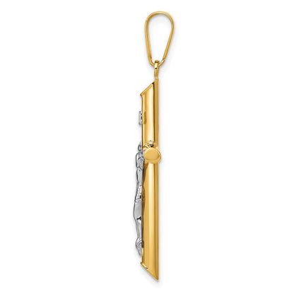 14K Two-Tone Hollow Crucifix Pendant