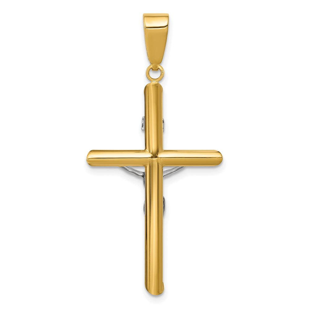 14K Two-Tone Hollow Crucifix Pendant