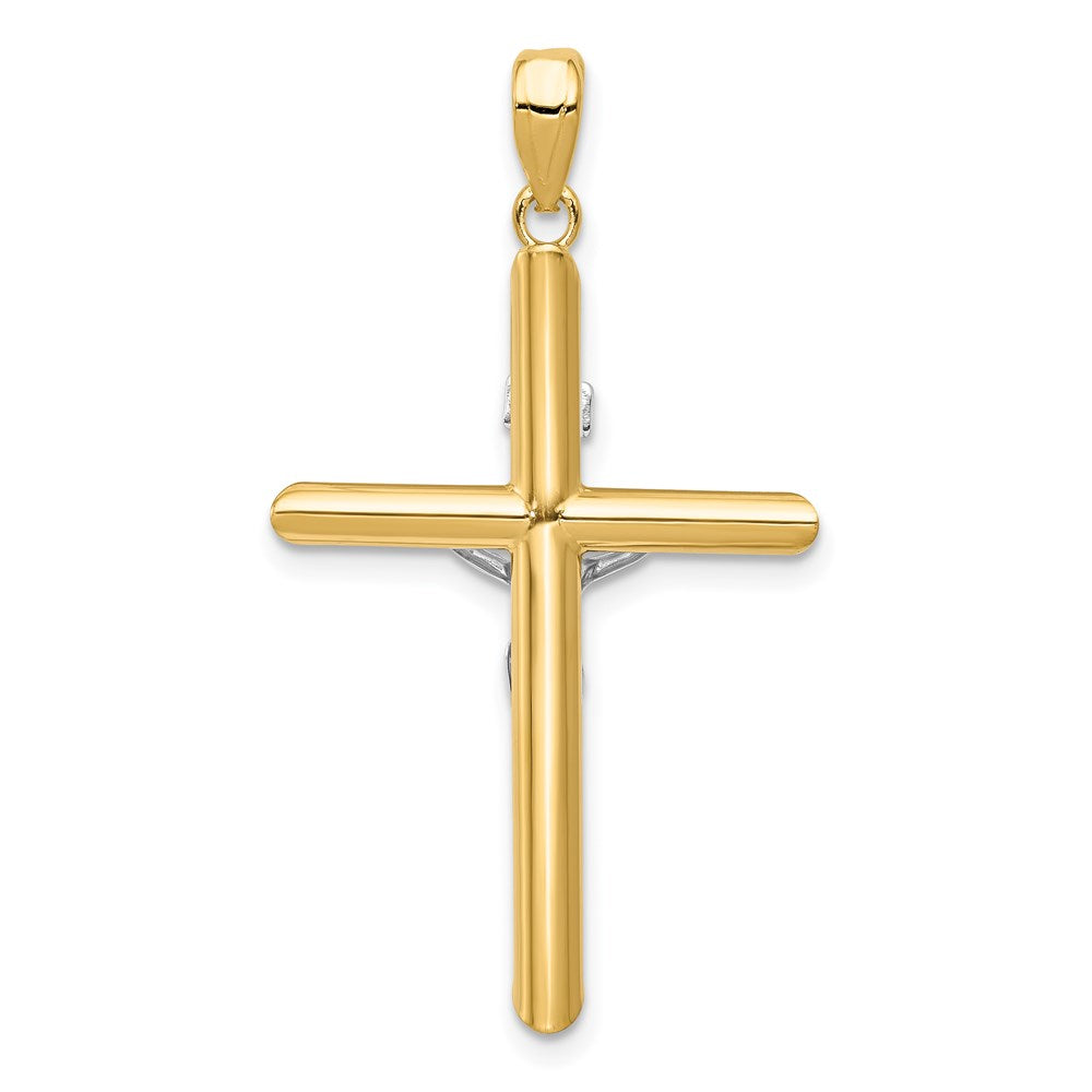 14K Two-Tone Hollow Crucifix Pendant