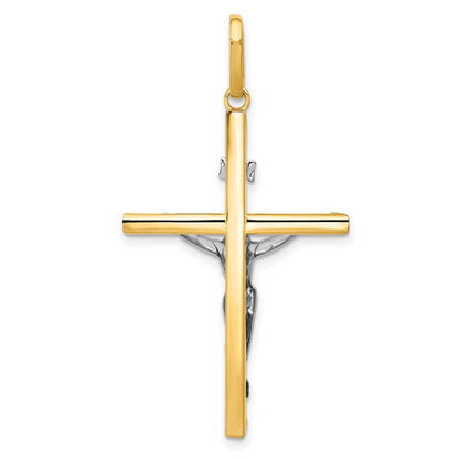 14K Two-Tone Gold Crucifix Pendant Religious Christian Fine Jewelry