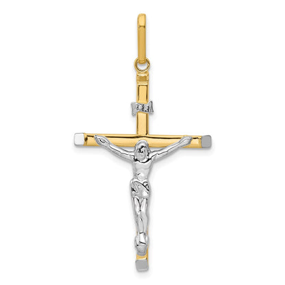 14K Two-Tone Gold Crucifix Pendant Religious Christian Fine Jewelry