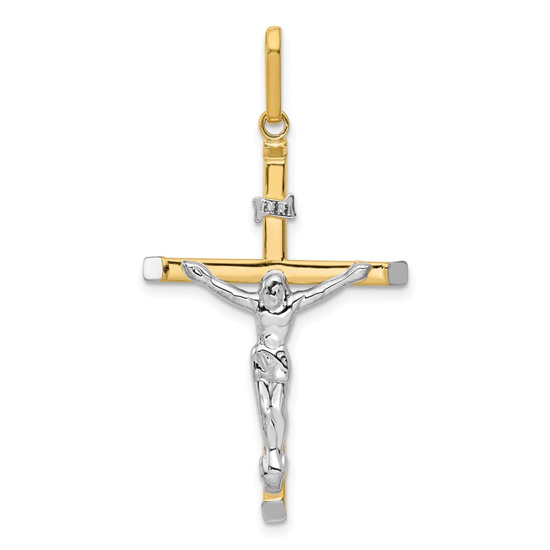 14K Two-Tone Gold Crucifix Pendant Religious Christian Fine Jewelry