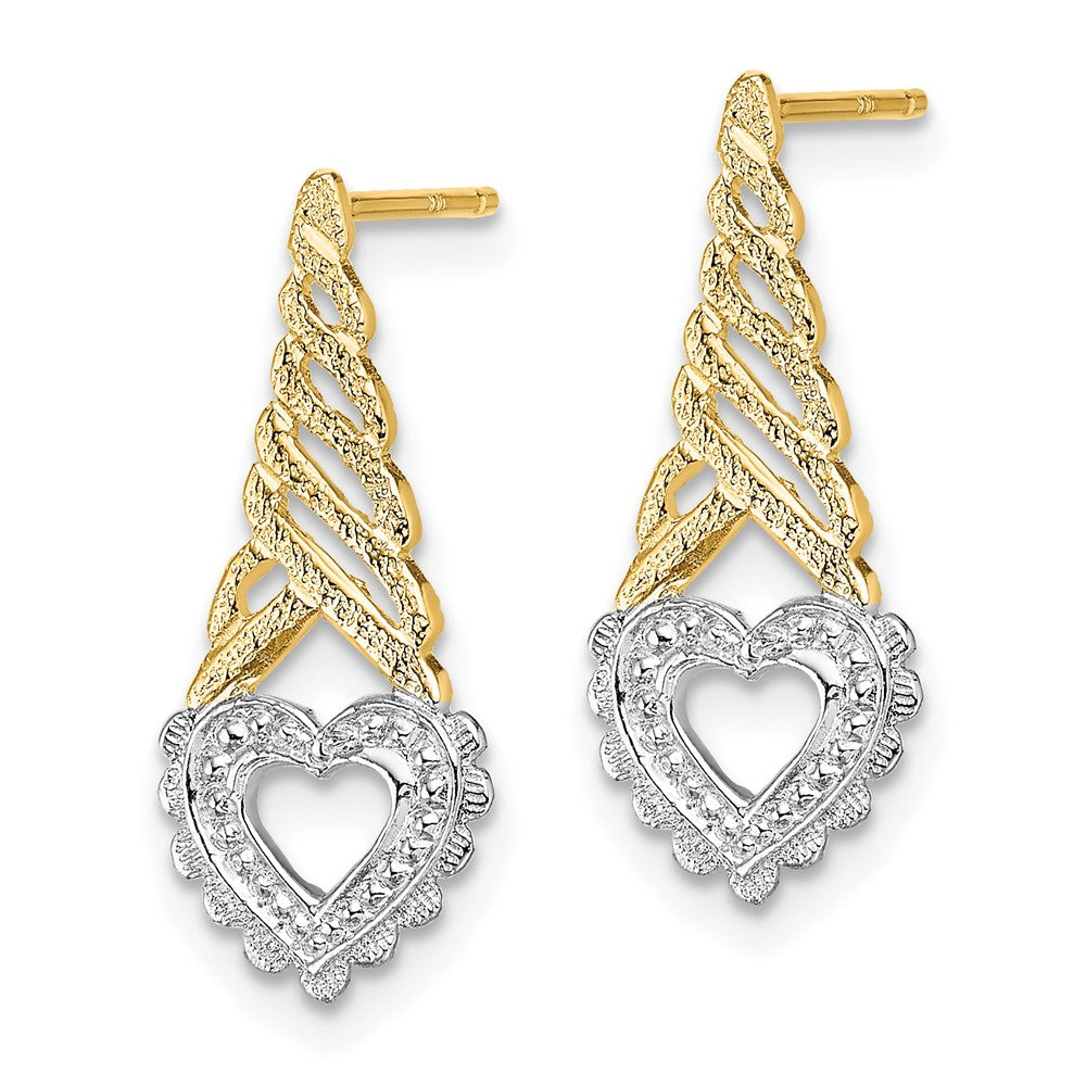 14K Yellow & Rhodium W/Rhodium Heart Cone Post Earrings