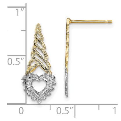 14K Yellow & Rhodium W/Rhodium Heart Cone Post Earrings