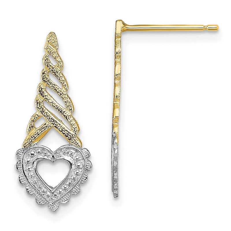 14K Yellow & Rhodium W/Rhodium Heart Cone Post Earrings