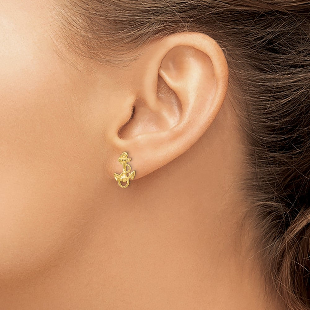 14K Yellow Gold Anchor With Rope Trim Post Earrings