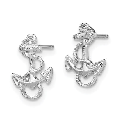 14K White Gold Anchor With Rope Trim Post Earrings