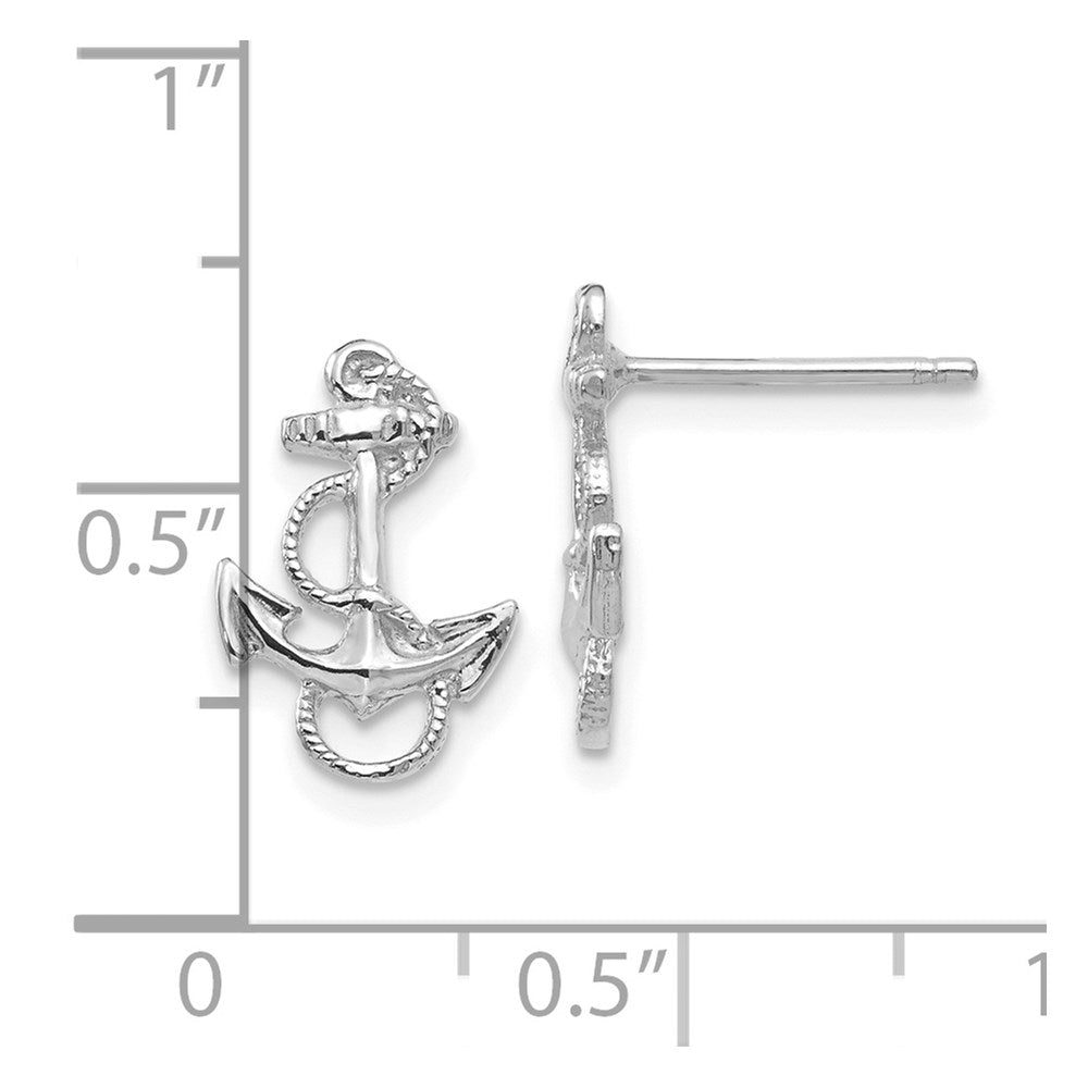 14K White Gold Anchor With Rope Trim Post Earrings