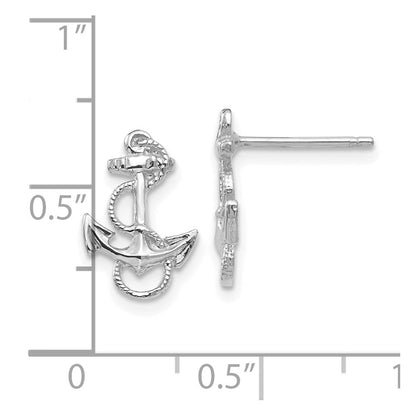 14K White Gold Anchor With Rope Trim Post Earrings