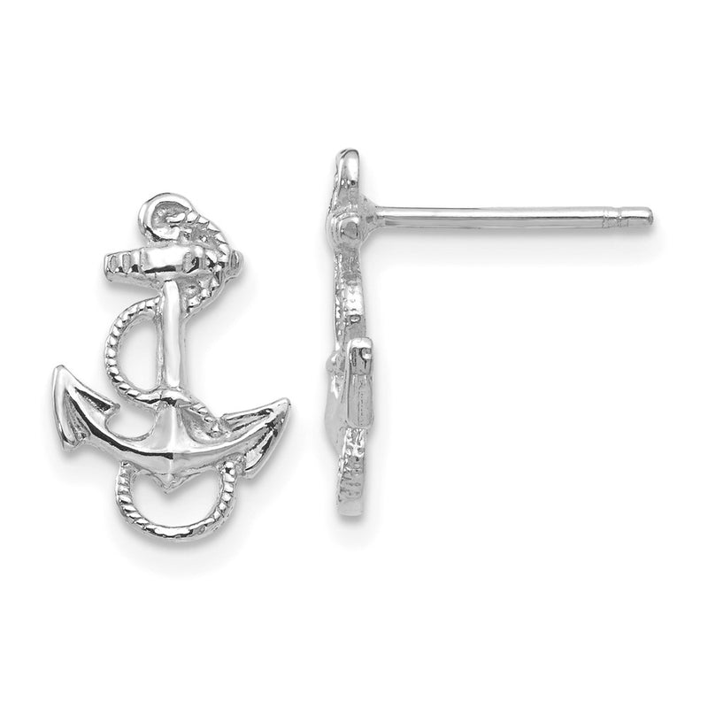 14K White Gold Anchor With Rope Trim Post Earrings