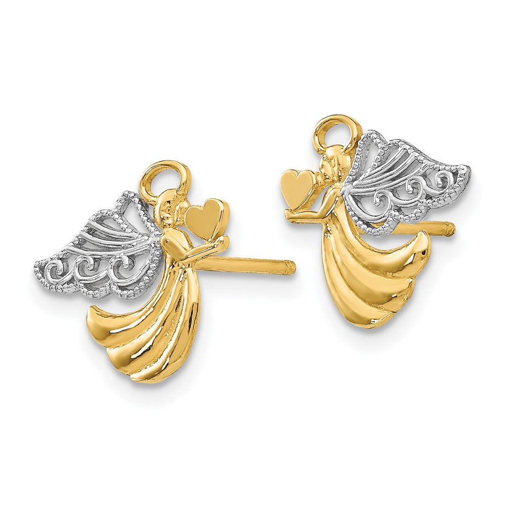 14K Yellow & Rhodium W/Rhodium Angel With Heart Post Earrings