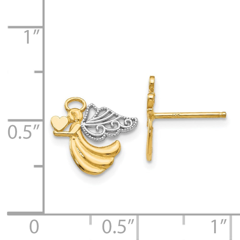 14K Yellow & Rhodium W/Rhodium Angel With Heart Post Earrings