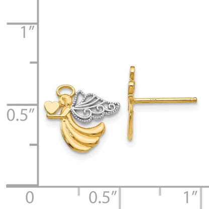 14K Yellow & Rhodium W/Rhodium Angel With Heart Post Earrings