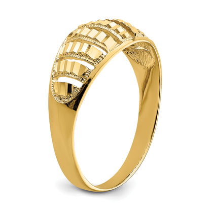 14K Yellow Gold Vertical Diamond-cut Striped Dome Ring