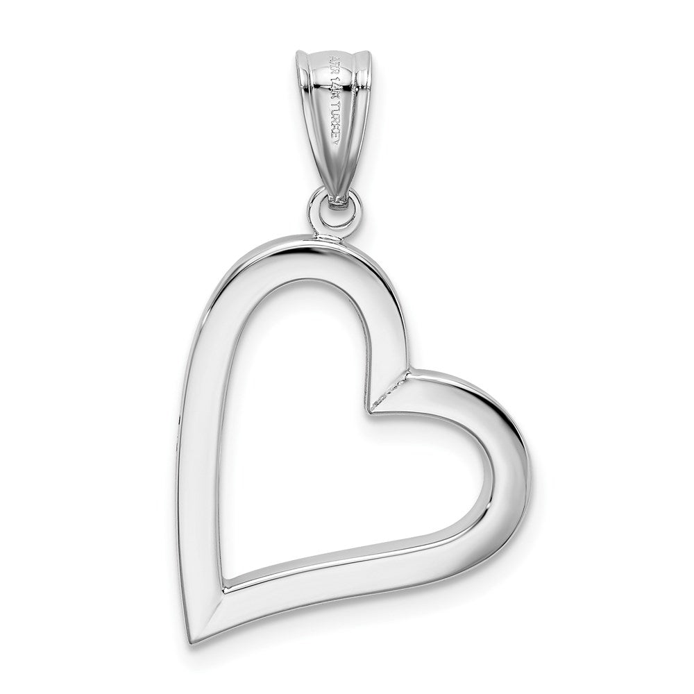 14K White Gold Polished Hollow Heart Pendant